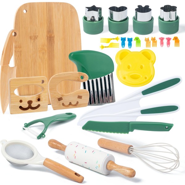 18 PCS Kids Cooking Sets Real, Montessori Kitchen Tools for