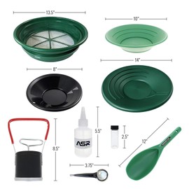ASR Outdoor 11pc Gold Rush Gold Prospecting Kit 1/8 & 1/2 Coarse Classifier Screen, Vials, Dual Riffle Gold Pans