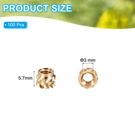 PATIKIL M3x4x5 mm Brass Threaded Insert, 100 Pcs Metric Knurled Nuts Heat Set Insert for Plastic & 3D Printing Components