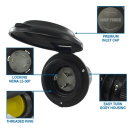 Conntek 30 Amp 125 Volt RV Marine Power Inlet - Black