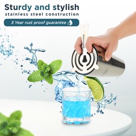 TEAVAS Mixology Bartender Kit with Japanese Jigger & Bamboo Stand - 25 Piece Stainless Steel Cocktail Making Set - Boston Shaker, Strainer, Mixer, Spoon, Muddler Barware - Anniversary & Birthday Gifts