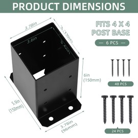 Cskunxia 4x4 Post Base 6Pcs Wood Fence Post Bracket Anchor Base Brackets Deck Post Base for Pergola Railing Mailbox Deck (Inner Size 3.6x3.6)