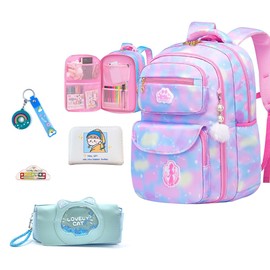 dKargo 5Pcs Blue Kids School Backpack for Girls Laptop Bag Shoulders Bookbag Schoolbag for Students Teen Kids Daypacks Casual Travel Bag (Blue)