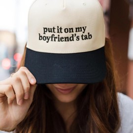 Put It On My Husband's Tab Funny Trucker Hats Women Vintage Adjustable Baseball Cap Embroidery Fashion Trucker Hat, Put It on My Boyfriend's Tab - Beige/Black, One Size