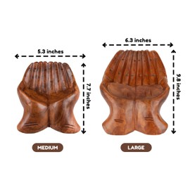 Curawood Carved Hands Offering Bowl - Crystal Holder for Stones, Rock Collection Holder, Crystal Display Storage Tray, Wooden Hands Bowl for Keys - Rock Display Case for Shelf, Stand, Altar Decor (M)