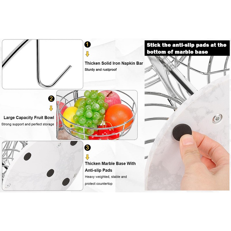 Livabber Fruit Basket Bowl with Banana Hanger, Metal Fruit Vegetable