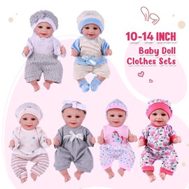 BABESIDE 6 Sets Baby Doll Clothes for 10-14 Inch Babydolls, 14 Pcs Bitty Babydoll Clothes Set with Hat for Realistic Baby Dolls Accessories Girl