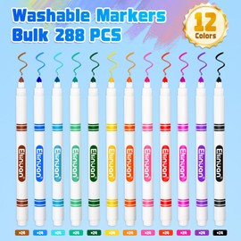 Ellinjan 288 Count Washable Markers for Kids, Bulk Markers for Classroom, Fine Line Coloring Markers with Conical Tip, Back to School Supplies, Classroom Must Haves, 12 Assorted Colors