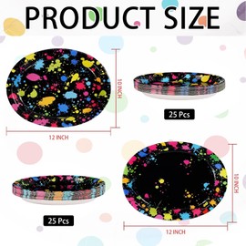 Grencian 50 Pcs Neon Party Supplies 10" X 12" Large Oval Glow Party Plates Neon Glow Birthday Decorations Plates Disposable Colorful Graffiti Tableware Set for Glow in the Dark Theme Parties