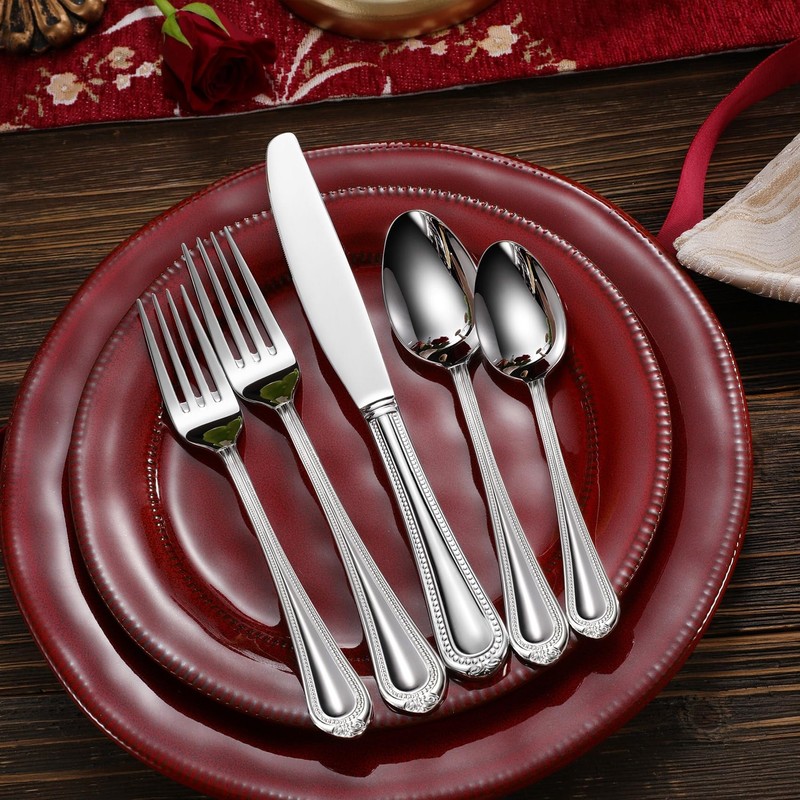 KEAWELL Pearl Edge Premium 20-Piece Refined Bead Silverware Set, 18/10