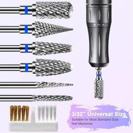 CGBE Nail Cutter Bits, 6 Piece Nail Cutter Tips Grinding Heads Carbide Machine Accessories for Manicure Remove Acrylic or Hard Gel Polygel, 3/32 Inch Professional Bits for Nail Cutter.