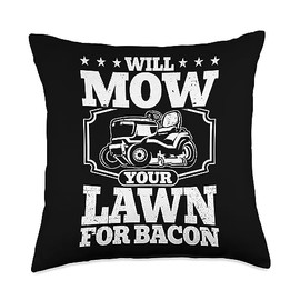 Bacon and Lawn Mowing Funny Lawn Care Designs Will Bacon Funny Lawn Mower and Mowing Throw Pillow, 18x18, Multicolor