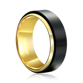 TGNEL 8mm Fidget Mens Ring Brushed Titanium Wedding Spinner Rings for Men Half Sizes, Stainless Steel Bevel Step Edge Anxiety Stress Relieving Band Rings Comfort fit Size 13(BK&GD)