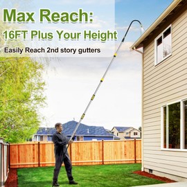 Buyplus 12FT Telescopic Gutter Cleaning Tools from The Ground, Long Reach Gutter Cleaner Wand with Hose Attachment, Rain Gutters Cleaner Tool with Extension Pole for 2nd Story House