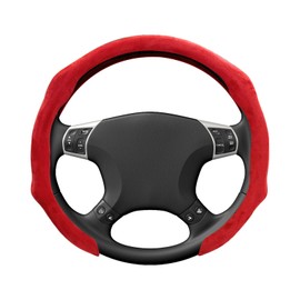 MUQIDA Car Steering Wheel Cover, 15 Inch Anti-Slip Suede Steering Wheel Protector with Comfortable Grip, Breathable Sporty Auto Wheel Wrap Universal Fit for Most Cars Trucks SUVs (Red)