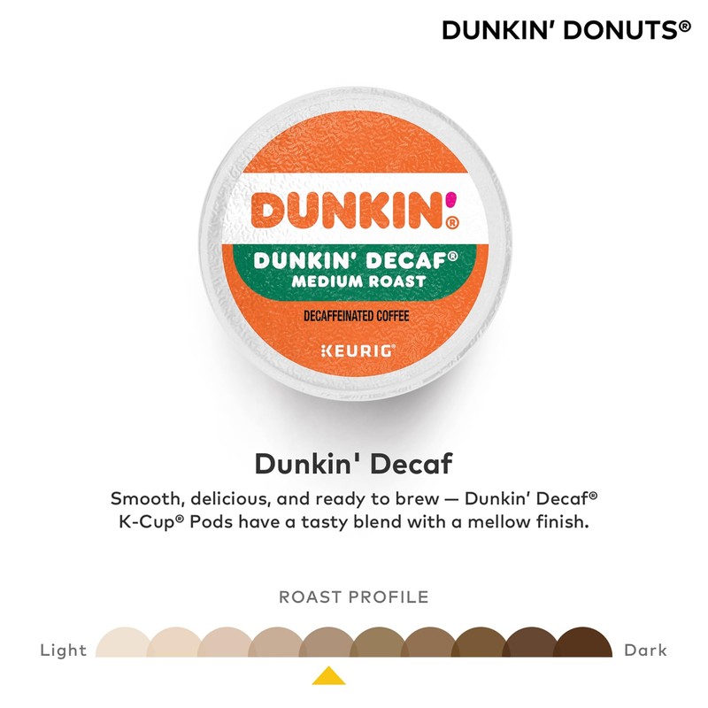Dunkin' Decaf Medium Roast Coffee, 22 Keurig K-Cup Pods