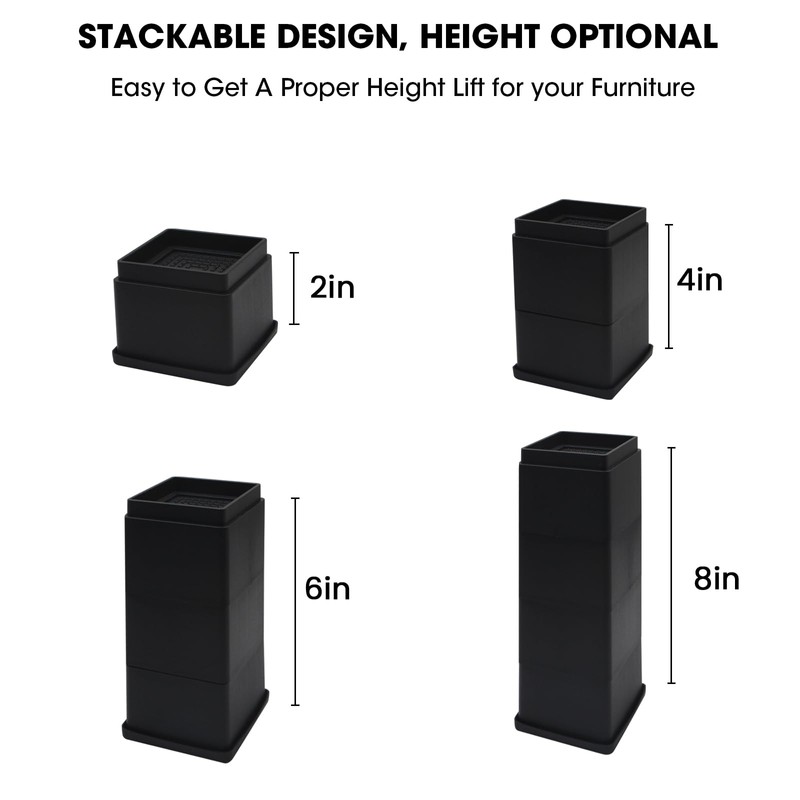 MYMULIKE Stackable Furniture Risers, 2 Inch Bed Risers, 4/6/8 Pack