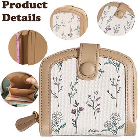 Farcauo Cute Brown Flower Wallet for Women and Girls Small Kawaii Thin Mini Wallet with ID Window Compact and Stylish Design for Ladies and Teens