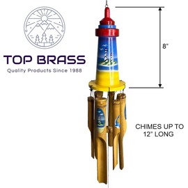 Lighthouse Bamboo Windchime – Colorful Topper with Ornate Chimes – Hanging Outdoor Garden Porch Décor – Deep Relaxing Calming Tones