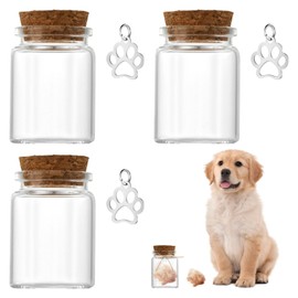 Qianeffort Pet Hair Memorial Bottle,3PCS Pet Hair Keepsake Bottleand 3PCS Dog Paw Decoration,Dog Memorial,Pet Memorial to Preserving Precious Memories,Pet Fur Hair Keepsake Bottle(3.7cm x 5cm)