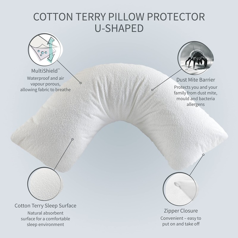 Opossum by Protect-A-Bed Cotton Terry Waterproof Pillow Protector, U Shaped