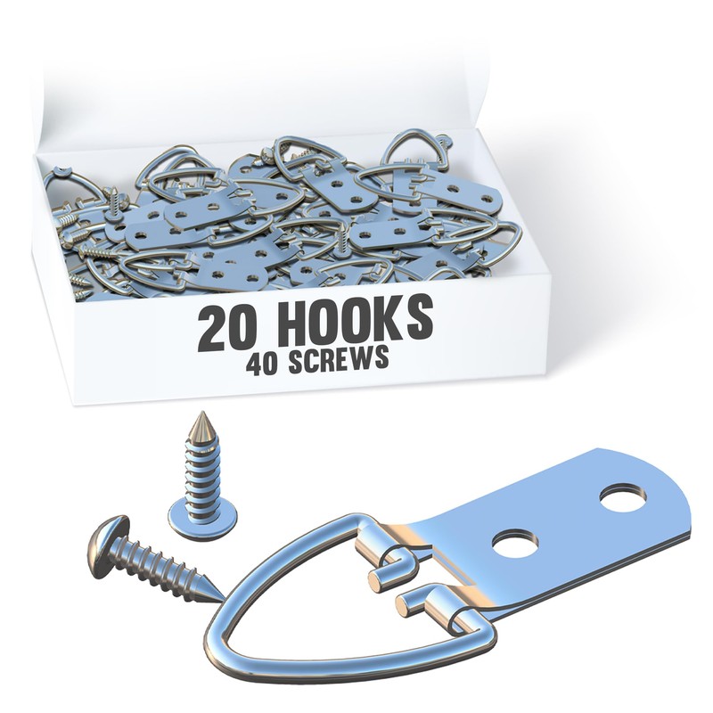 PERFORMORE 20 Pack of D-Ring Picture Hangers with 40 Screws,
