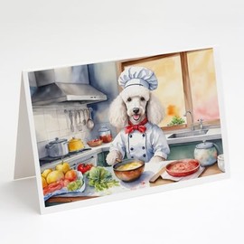 Caroline's Treasures White Poodle The Chef Greeting Cards Pack of 8 Blank Cards with Envelopes Whimsical A7 Size 5x7 Blank Note Cards