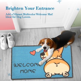 MEANT2TOBE Welcome Mat Outdoor - Corgi Design - 17.7" x 29.5" Blue Rug for Front Porch - Durable Welcome Rug for Home Entrance - Weatherproof & Decorative Outdoor Doormats for Front Door