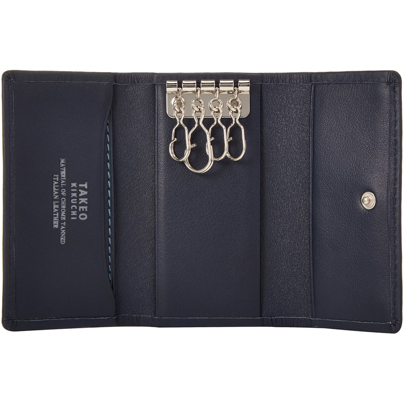 Takeokikuchi Men's Trifold Key Case, 4 Row Morbido Series, navy