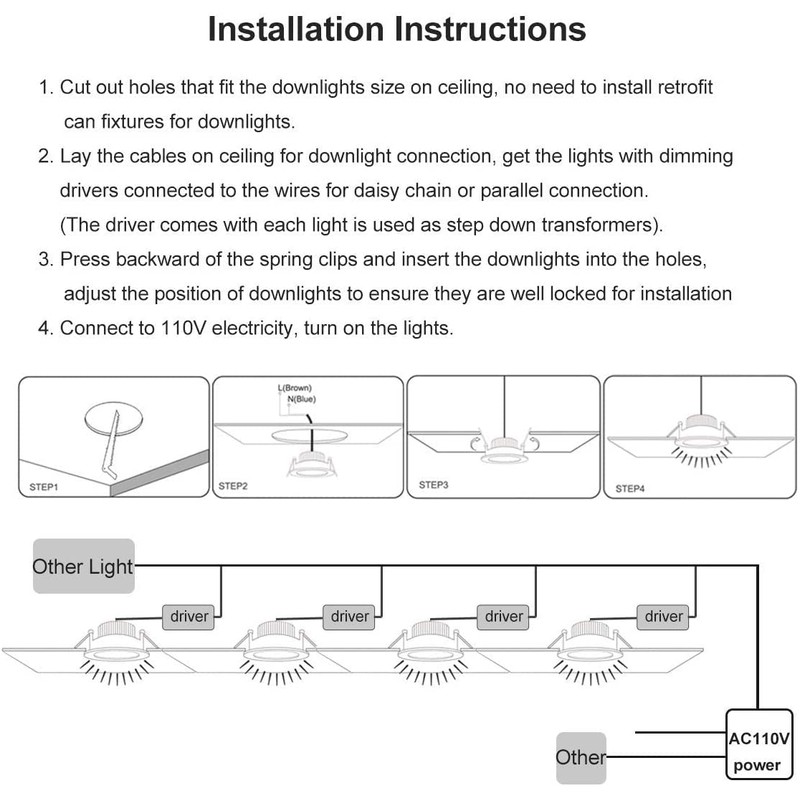 2 Inch LED Downlight, 3W Recessed Lighting Dimmable Ceiling Light