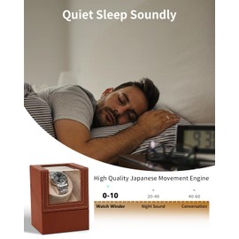 UnaMela Watch Winder for Automatic Watches: Automatic Single Watch Winder Box in Brown PU Leather with Japanese Quiet Motor USB Powered - Gift for Men & Women