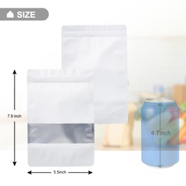 TOCKONIMN Stand-up Pouch Smell-Proof Edible Bag Packaging for Food-Storage 100 Pack Resealable Containers for Candy Products Heat Sealable Ziplock Bags with Clear Window (5.5"x7.8", white)