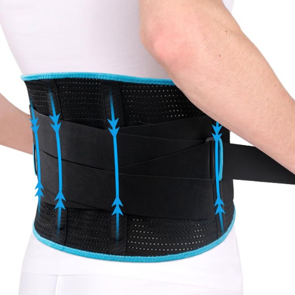 NEWGO Back Brace for Lower Back Pain Relief with 4 Stays, Breathable Back Support Belt for Men/Women, Lumbar Support Belt with Adjustable Support Straps for Herniated Disc, Sciatica, Scoliosis