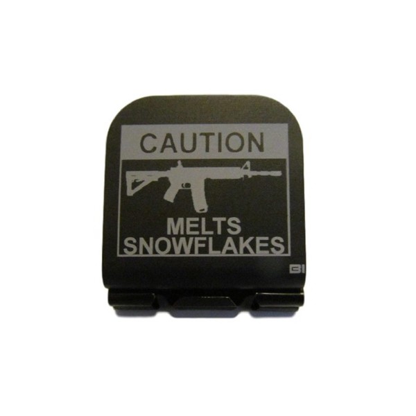 AR-15 Caution Sign Melts Snowflakes Laser Etched Hat Clip Brim-it Black