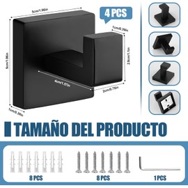 Ganchos para Toallas de Baño, 4 Piezas Gancho para Toalla de Baño, Ganchos de Pared para Ropa Resistente para Baño, Cocina, Garaje, Oficina, Hotel (Negro)