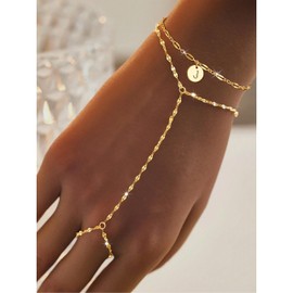 Gold Hand Chain And Initial Bracelet Jewelry Gifts Gold Plated Letter Initial Bracelet Dainty Gold Bracelets Initial Bracelets for Women Trendy Jewelry(J)