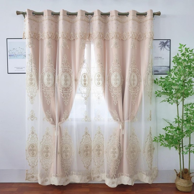 Amidoudou 1 par de cortinas europeas de doble capa con