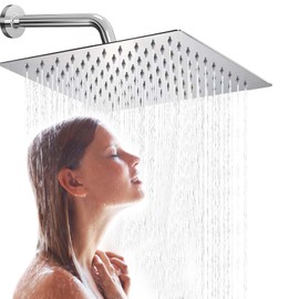 8 Pulgadas Cabeza de Ducha de Lluvia de Alta Presión,Regadera De Lujo Tipo Lluvia Con Brazos de Ducha de 30 cm,Regadera Cuadrada De Acero Inoxidable,Ultra Fino Ahorro de Agua Regaderas Fijas (plata)