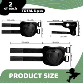 6 Pieces Skating Protective Gear Set for 3-8 Years Old, Adjustable Knee and Elbow Pads & Wrist Guards, Boys Girls Skateboard Pads Protector for Roller Skate Scooter Bike Cycling (Black)
