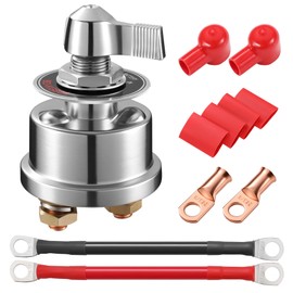 12-48V Battery Disconnect Switch 200A with Accessory and Cable, Heavy Duty Master Power Cut Off Isolator with On/Off Face Plate for Car, RV, Truck, Boat, Marine, and ATV Applications