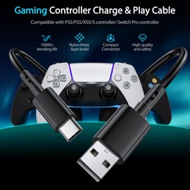 USB C Charging Cable,PS5 Controller Charger Cord for Xbox Series S X Elite Series 2 Controller,Type C Data Cable Accessories for PlayStation 5 DualSense,Slim/Pro Play NS Switch,Long Fast PS5 Cord