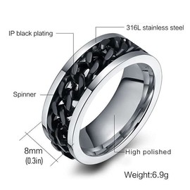 Holibanna Simple Finger Ring Stainless Steel Ring Fidget Band Rings Cool Spinner Rings Fashion Finger Accessories Jewelry for Man Women Street (Black)