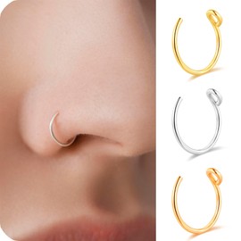 BelleVive 3 Pcs 18K Titanium Steel Fake Clip On Nose Rings for Women No Piercing 22 Gauge 7mm Fake Nose Septum Ring Fake Hoop Nose Ring for Women 3 Colors