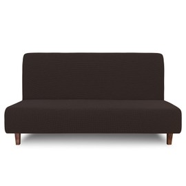 Easy-Going 100% Waterproof Futon Cover, Dual Waterproof Couch Cover, Stretch Jacquard Armless Sofa Cover, Leakproof Furniture Protector for Kids, Pets, Dog and Cat (Chocolate)