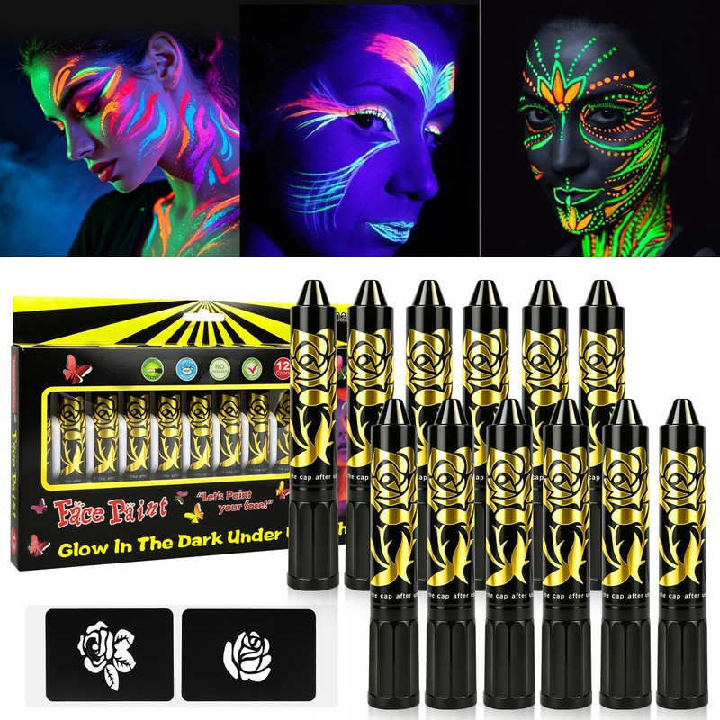LOPHE 12 Colours UV Body Painting, Washable Make-Up Pens