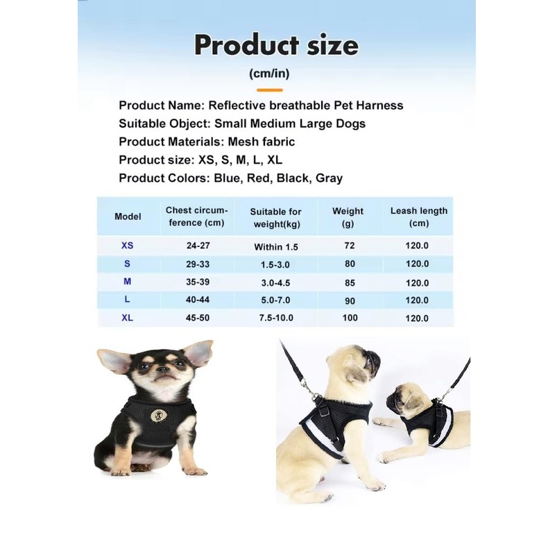 Cats and Dogs Vest Harnesses with Leash Reflective (Black, L)