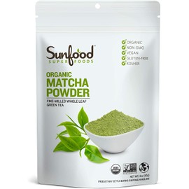 Sunfood Superfoods Matcha Green Tea Powder- Organic. For Lattes, Cooking, Baking and More. Unsweetened. 100% Pure Whole Leaf Green Tea. Culinary Grade. Natural Caffeine Coffee Substitute. 4 oz Bag