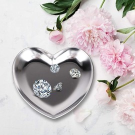 MOUMOUTEN Heart-shaped Plate, Decorative Tray Gold, Stainless Steel Heart-Shaped Fruit Tray, Mini Side Spice Bowl, Gold Tray, Towel Holder for Kitchen, Bathroom (Silver)