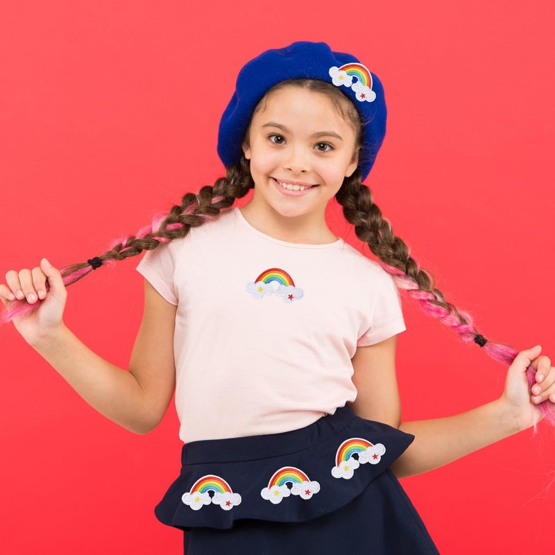 Luckforest 15 Pcs Rainbow Iron On Patches, Rainbow Cloud Embroidered