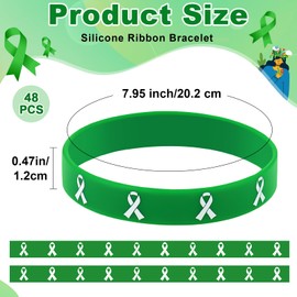 Quelay 48 Pcs Mental Health Awareness Silicone Bracelets Set Green Ribbon Rubber Stretch Wristbands Mental Health Awareness Month Gifts for Teens Adults Party Favors